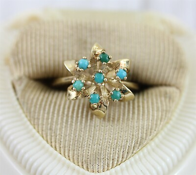 Vintage Cocktail 14K Yellow Gold Turquoise Ring Mid Century Luxury 4.75 $268.20