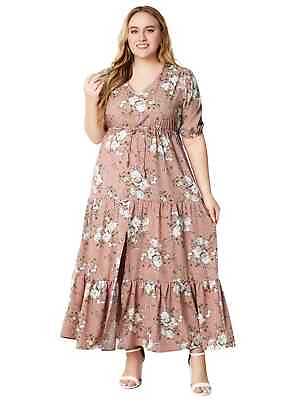 #ad 2024 hot Summer Plus Size Flower Print Half Sleeve Split Dress $42.30