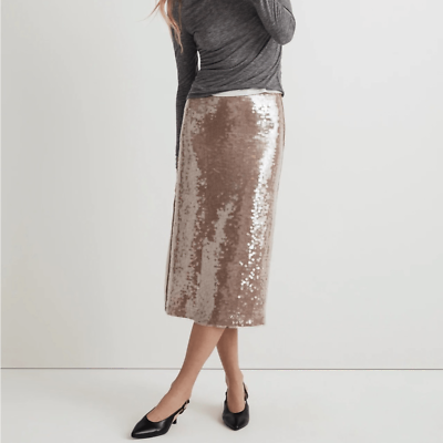 #ad Madewell Sequin Midi Skirt Womens Size 10 Fallen Timber Bronze $45.00