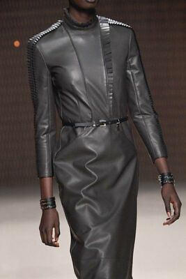 Complete Herms Fall 2019 Dress 100% Real Leather Soft Cocktail WEAR Mid Length $264.10