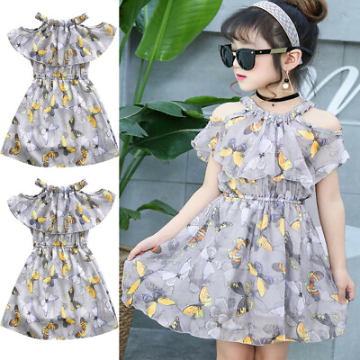 #ad Chidlren Kids Girl Floral Off Shoulder Dress Holiday Party Butterfly Tulle Dress $13.99