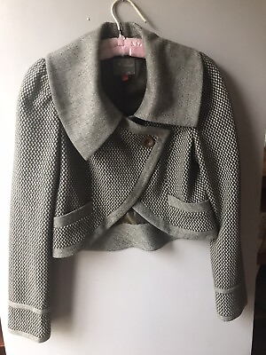Hinge Cropped Jacket Nordstrom Size M in Brown Cream Cotton Wool Blend $19.50