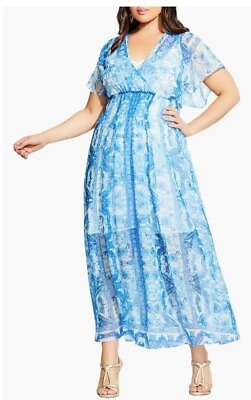 #ad City Chic Womens Mykonos V Neck Short Sleeve Maxi Dress Plus Size S 16 MSRP $159 $47.70
