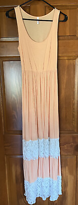 #ad Women’s Pink Blush Maternity Orange Cream Lace Maxi Dress Medium $8.50