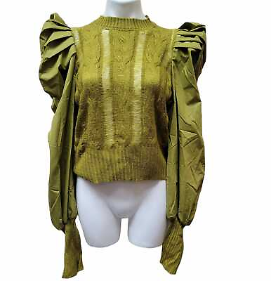 Beulah Style GREEN Women#x27;s Peasant Style Knit Top One Size $41.90