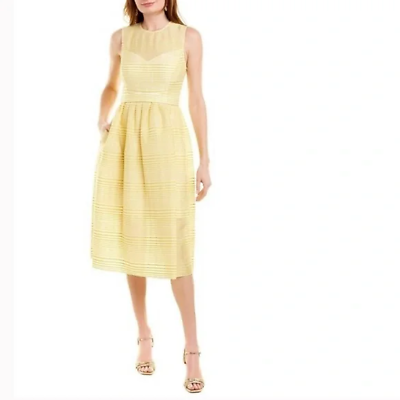 #ad NWT Halston Heritage yellow stripe organza midi knee cocktail dress 12 sunshine $125.00