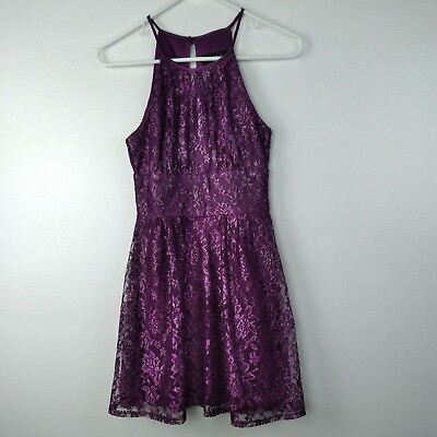 #ad B Darlin Dress Sleeveless Purple Lace Party Juniors Fit Flare $14.99