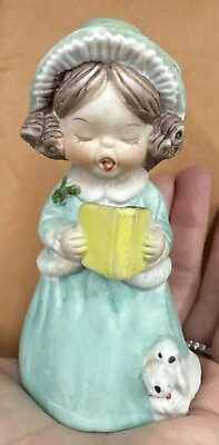 #ad Vintage 1980 MWC Caroling Girl with Poodle Bell Ceramic 4quot; $7.00