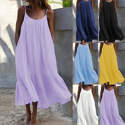 #ad #ad Womens Summer Dress Ladies Holiday Beach Casual Sleeveless Loose Sundress Hot ☆ $16.25