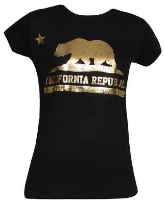 Womens Black Short Sleeve Gold California Republic T Shirt $15.49