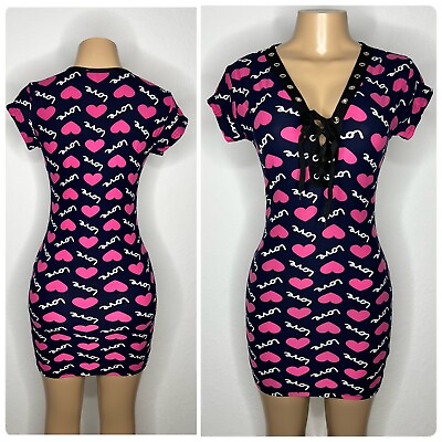 Size S M Navy Blue and Pink Cute Summer Mini Dress Stretchy Women Bodycom Dress $15.99