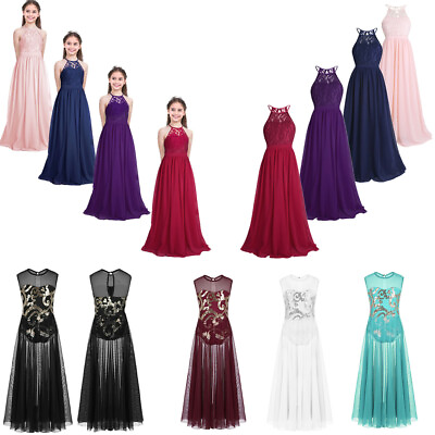 #ad US Kids Flower Girls Princess Party Dress Wedding Bridesmaid Long Maxi Dresses $17.43