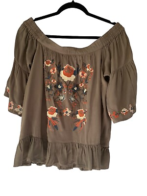 #ad Boho “Altered State” Size Small Embroidered Top With Ruffled Bottom amp; Sleeves $29.95