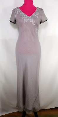 #ad KAY UNGER NEW YORK Long Evening Dress Size 6 Silver Shimmer Embroidered Lined $31.50
