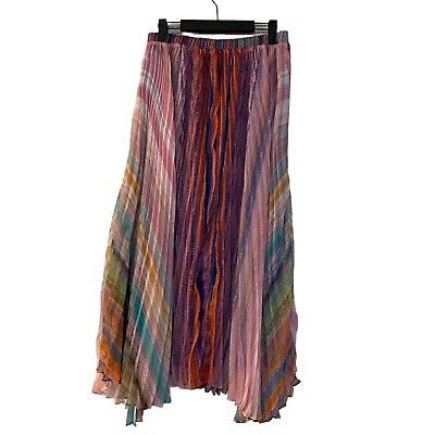 #ad Soft Surroundings Maxi Skirt Medium Pink Blue Elastic Waist Spring Whimsical $29.99