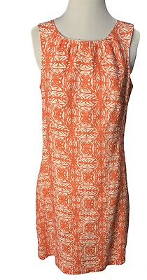 #ad Carole Little Dress Women#x27;s Size 6 Linen Orange White Sleeveless Lined Sheath $9.95