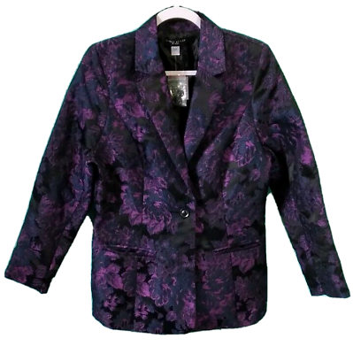 Simply Styled By Sears Women#x27;s Size L Blazer Suit Top Jacket Purple Floral C2 $9.99
