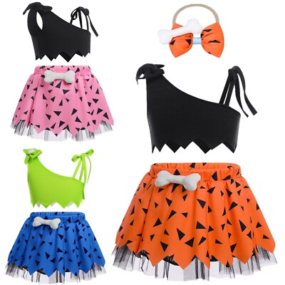#ad Baby Girls Vest With Skirt Set Asymmetric Shoulder Top Skirts And Headband Suit $15.15