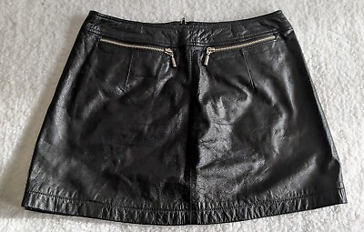 #ad Vintage Ms Maxima Genuine Leather Black Leather Mini Skirt With Zipper Pockets 6 $48.88