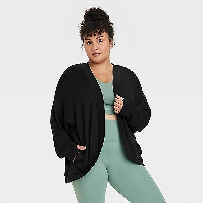 Women#x27;s French Terry Cardigan All in Motion Black XXL $12.99