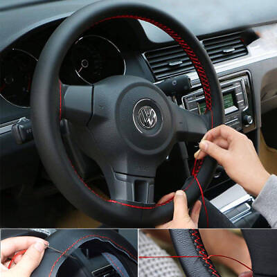 Black Red 38cm DIY PU Leather Warming Car Steering Wheel DIY Cover For ford $29.99