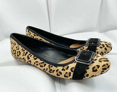 Vaneli Sz 10 N Womens Calf Hair Fur Leopard Ballet Slippers Flats Brown Black $49.80