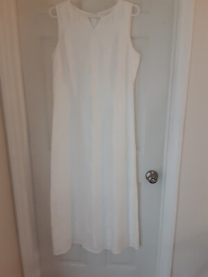 #ad Liz Claiborne White On White Floral Embossed 100% Linen Slvless Maxi Dress Sz 10 $26.70