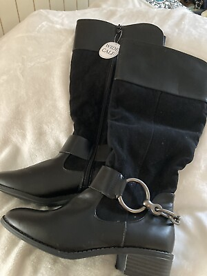 #ad LADIES BLACK KNEE HIGH RAMPAGE BOOTS WIDE CALF 6 NEW $9.50
