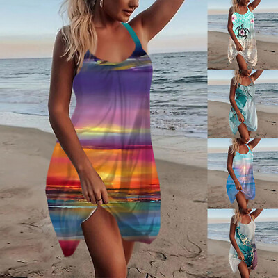#ad #ad Women Boho Dress Summer Hoilday Ladies Beach Sleeveless Bikini Cover Up Sundress $25.05