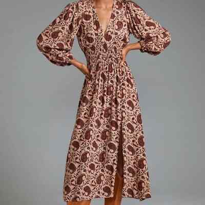 #ad Lusana Anthropologie Smocked Prairie Boho Dress XS NWT C $149.00