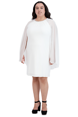 Ramp;M Richards Cape Dress Plus Size Off White Rhinestone Lined Stretchy NWT$169 $29.99