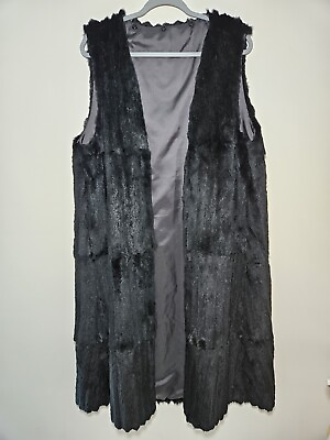 #ad Vintage Black Mink Maxi Length Open Front Vest $185.00