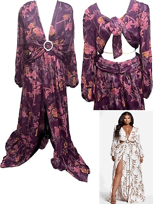 #ad NWT Fashion to Figure Plus Sz 2 Wine Floral Print Maxi Dress 18 20 2x $64.99