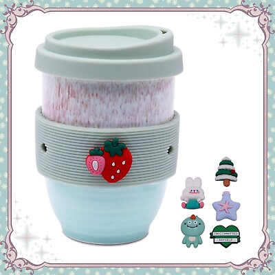 #ad Turquoise Ceramic Coffee Mug DIY Sleeve Accessories Charms Tea Cup Silicone Lid $13.98
