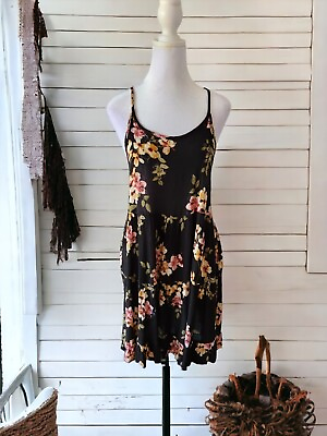 #ad Promesa Women#x27;s Black Floral Tiered Ruffle Hem Sleeveless Boho Dress Small EUC $13.80