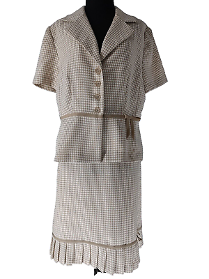 #ad Sweet Suit Woman#x27;s Plaid Suit Jacket Pencil Skirt Size 16 Ruffles Summer Modest $31.99