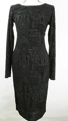 San Souci Womens Dress Black on Black Geometric Velour Print Size S M $24.00
