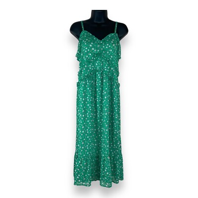 #ad Large Juniors Green Floral Ruffle Dress Sleeveless Boho Peasant Sweetheart Neck $9.99