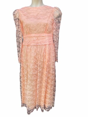#ad #ad Vtg 1970’s 80’s Peach Lace Handmade Boho Prom Dress Size S Prairie Cottagecore $58.99