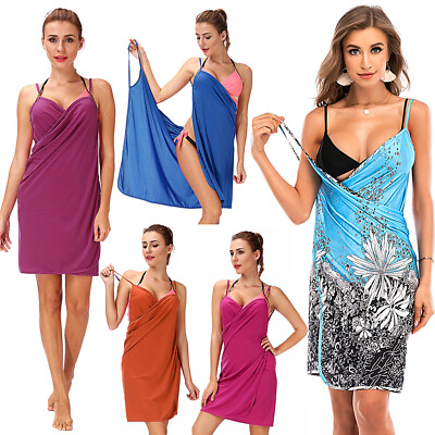 Womens Beach Cover Up Spaghetti Strap Sarong Backless Wrap Midi Dress Plus Size $10.05