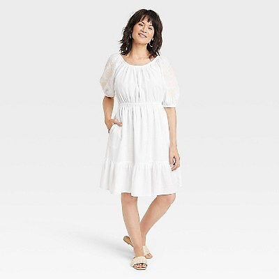 Women#x27;s 3 4 Sleeve Embroidered Dress Knox Rose White M $10.99