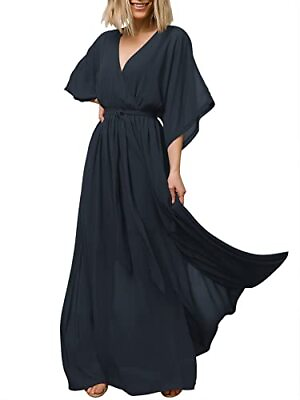 #ad ANRABESS Womens Maxi Dresses Kimono Summer Beach Dress Short Sleeve Elastic $10.00