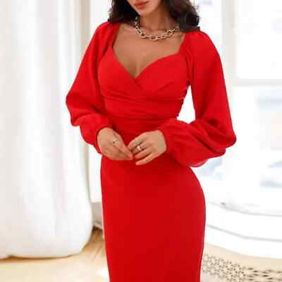 #ad Women#x27;s Sleeve Party Long Dress Fashion Solid Draped A line Dress V neck $49.27