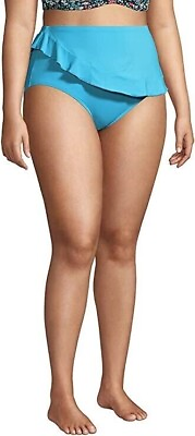 #ad Lands#x27; End Women#x27;s Turquoise Faux Wrap High Waisted Bikini Bottoms Size 16 NWT $26.99