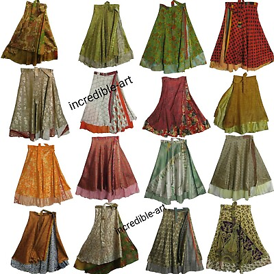 #ad Wholesale Lot Vintage Silk Long Sari Recycled Magic Wrap Around Skirts Multicolo $305.15