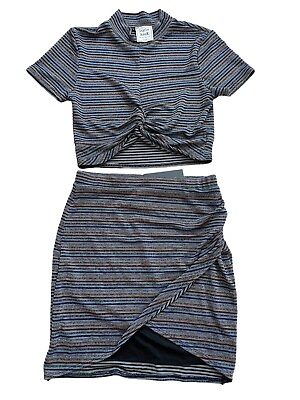 #ad #ad NWT Style Rack 2 Piece Striped Crop Top and Skirt Set Sz Large Shimmer Rainbow $40.00