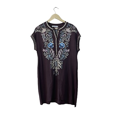 #ad Misslook X Large Dress Mini Embroidered Boho Bohemian Button Purple Womens READ $34.95
