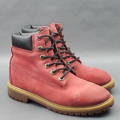 #ad Timberland Premium 6quot; Womens Boots Size 7 Red Nubuck Waterproof Lace Up Shoes $22.00