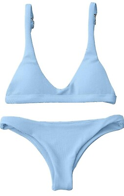 #ad Zaful Women#x27;s Textured Bikini Triangle Set Swimsuit Two Piece Size 8 $9.35