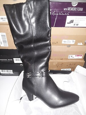 #ad London Fog EVENT 2 Womens Boots Size 7.5 M Black Knee High Riding Zip#00Q $35.03